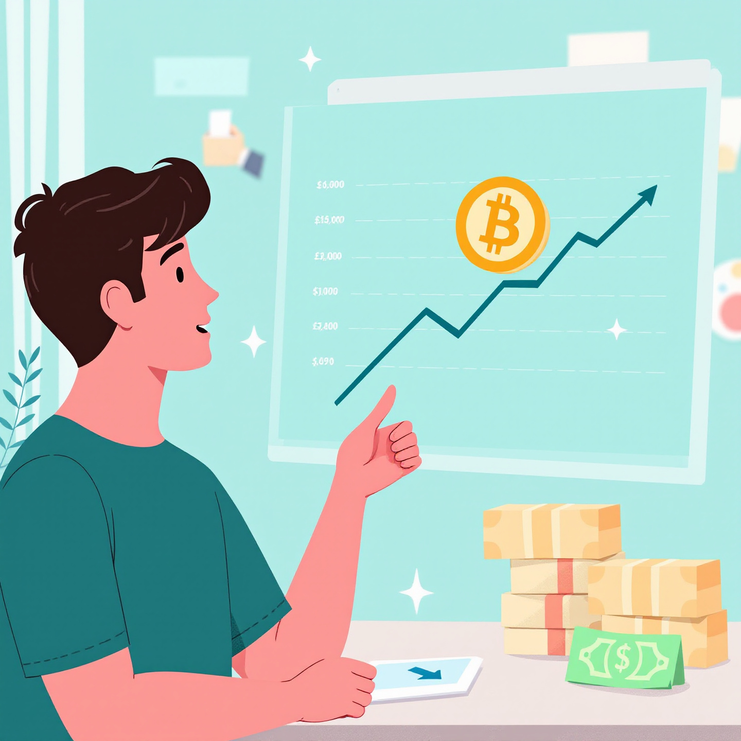 Illustration of Bitcoin price growth on a chart